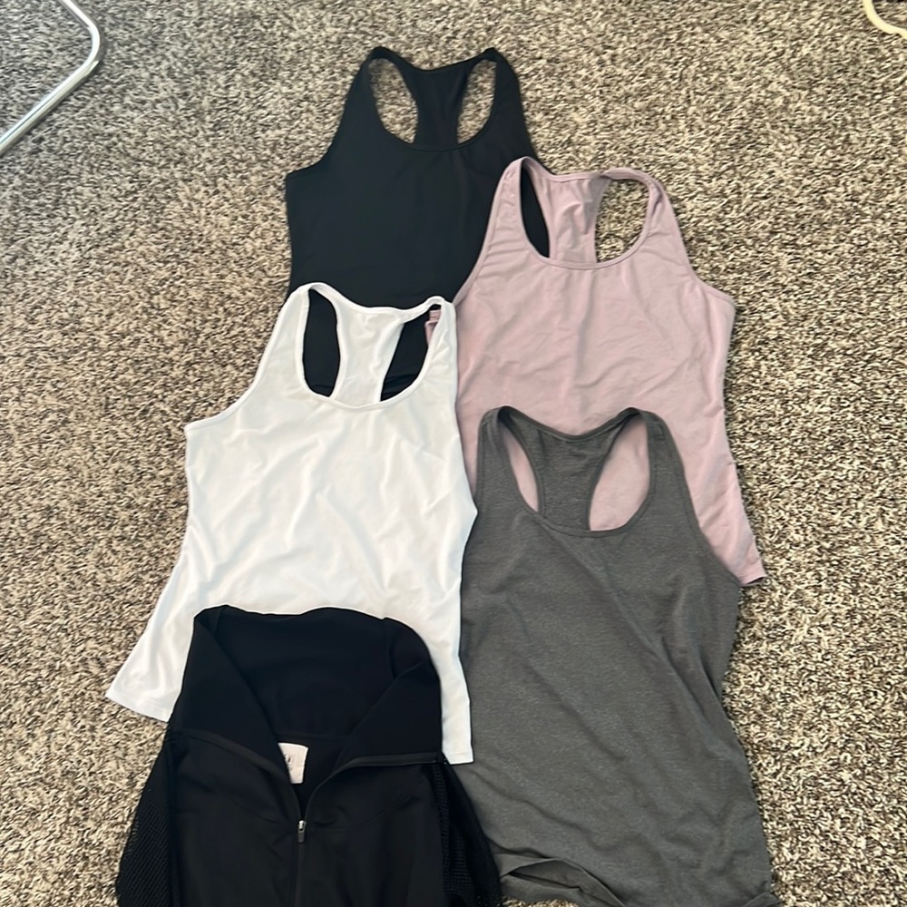 LOT OF 4 workout shirts PLUS Fabletics Mesh Jacket